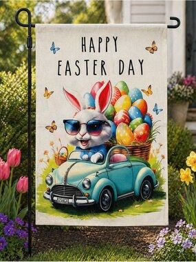 Happy Easter Bunny Banner Garden Flag Spring Outdoor Decor 18” x 12.5”